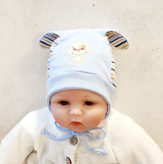 Шапочка хлопок с ушками, Собачка , голубая 44