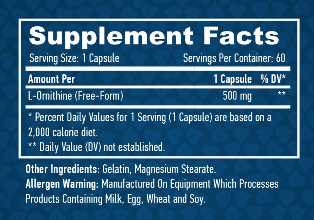 HaYa Labs " L-Орнитин " ( L-Ornithine ) 500 mg, 60 caps