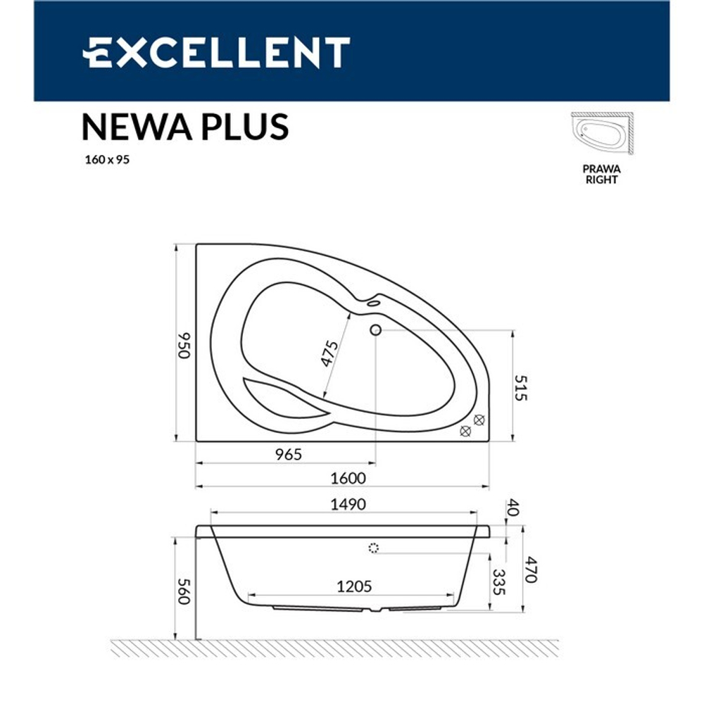 Акриловая ванна Excellent Newa 160x95 прав. WAEX.NEP16WH