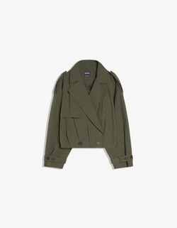 BERSHKA Короткая куртка-тренч с воздушным эффектом, хаки