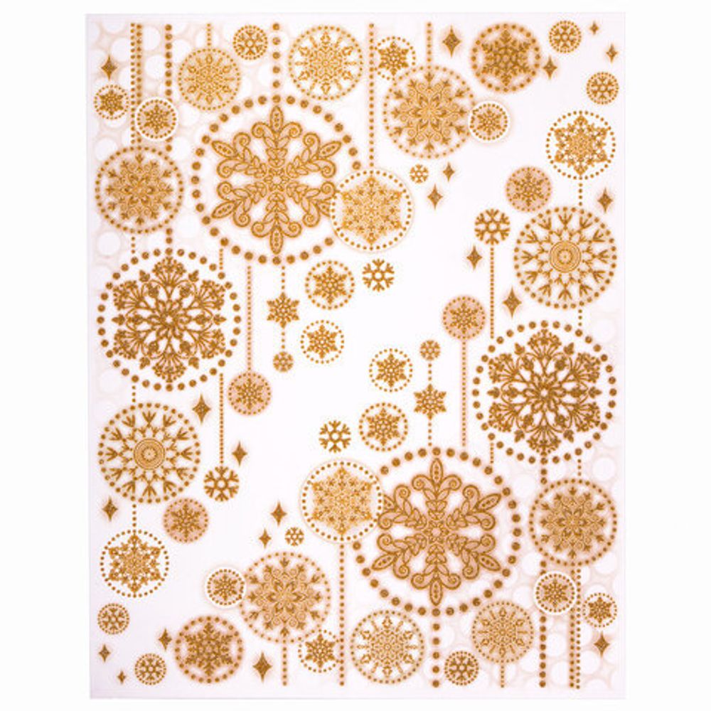 Украшение для окон и стекла ЗОЛОТАЯ СКАЗКА "Узоры из золотых снежинок 4", 30х38 см, ПВХ, 591230