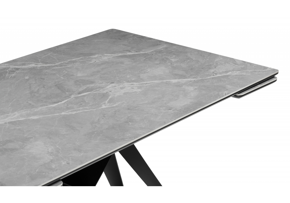 Керамический стол Woodville Блэкберн 140(200)х80 серый мрамор larka grey, черный