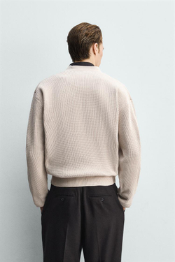 ZARA КАРДИГАН СВОБОДНОГО КРОЯ В РУБЧИК, ЭКРЮ