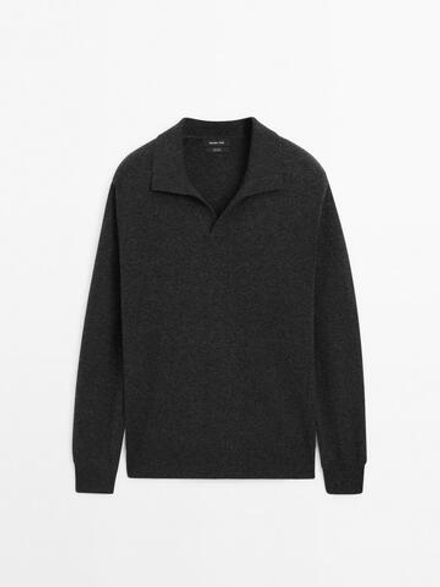 Massimo Dutti Свитер из 100% шерсти с воротником-поло, серый