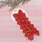 Бант на ёлку «Зимнее очарование» 8,5*9 см (набор 6 шт), Красный