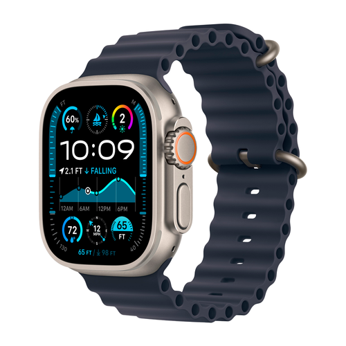 Умные часы Apple Watch Ultra 2 (2024) GPS + Cellular, 49mm, Natural Titanium Case with Navy Ocean Band, (Темно-синий)