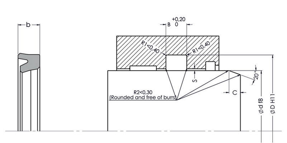 A182-050/3 PU U-образное штоковое уплотнение 50-60-8