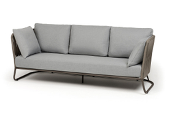 "Багамы" диван 3-местный плетеный из роупа, каркас алюминий бежево-серый (RAL7006) муар, роуп серо-коричневый 23мм, ткань светло-серая
