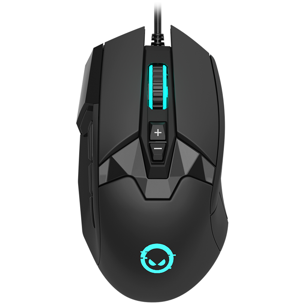 LORGAR Stricter 579, gaming mouse, 9 programmable buttons, Pixart PMW3336 sensor, DPI up to 12 000, 50 million clicks buttons lifespan, 2 switches, built-in display, 1.8m USB soft silicone cable, Matt UV coating with glossy parts and RGB lights with 4 LED flowing modes, size: 131*72*41mm, 0.127kg, black