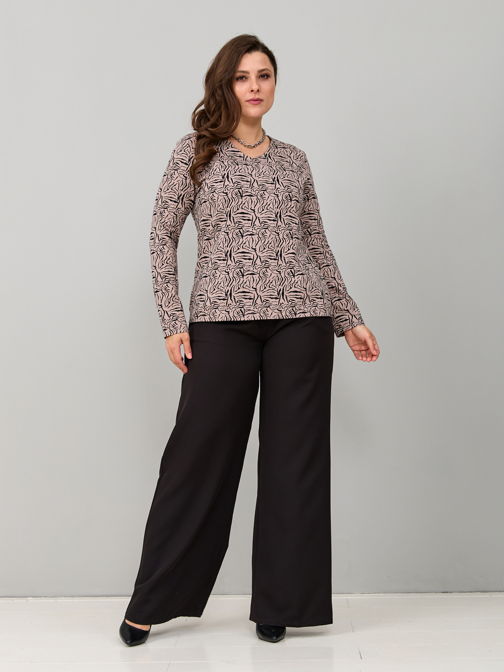 Лонгслив ЛНкл-080/бежевый-зебра