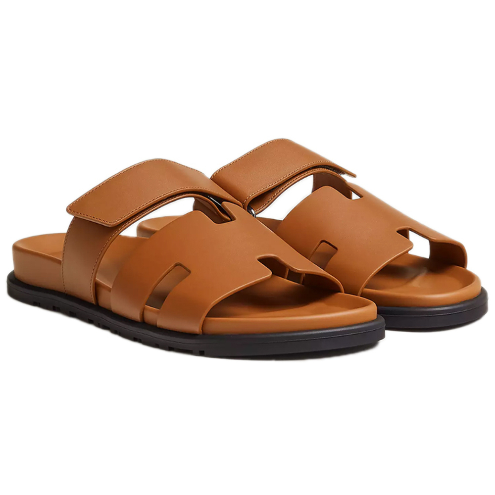Hermes Chypre leather Calfskin functional style outdoor fashion sandals men's natural Color, H211865Z H43