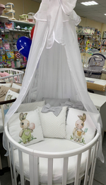 Комплект в кроватку 18 предметов "Кролик с мороженным серый", сатин