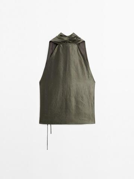 Massimo Dutti Жаккардовый топ внахлест с горловиной халтер, темно-зеленый