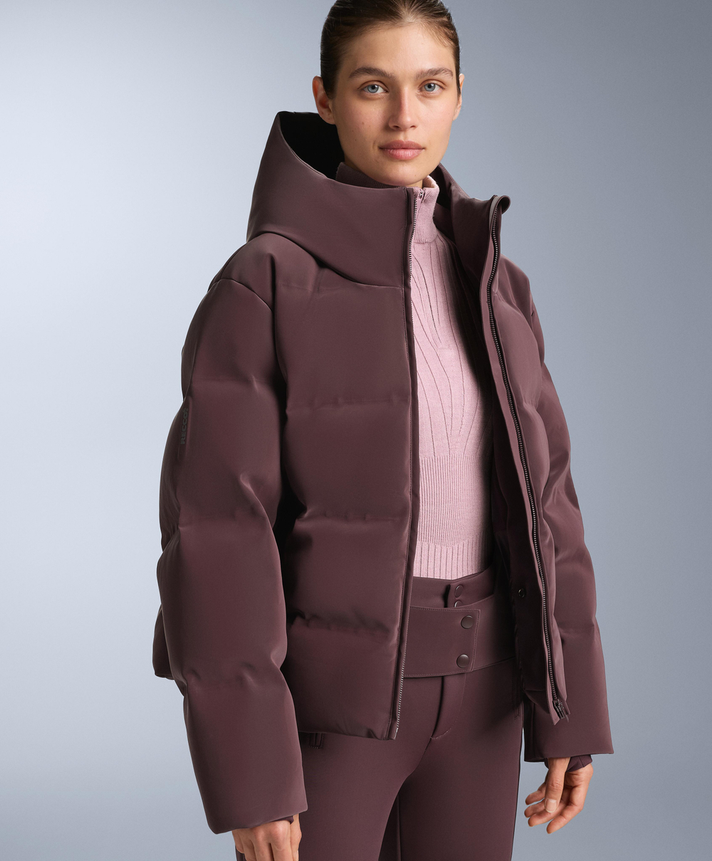 OYSHO Водостойкий пуховик из атласа Minardi Piume SKI, темно-винный