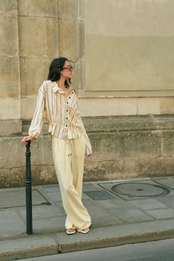 ZARA ЛЬНЯНАЯ КУРТКА В ПОЛОСКУ, ЖЕЛТЫЙ