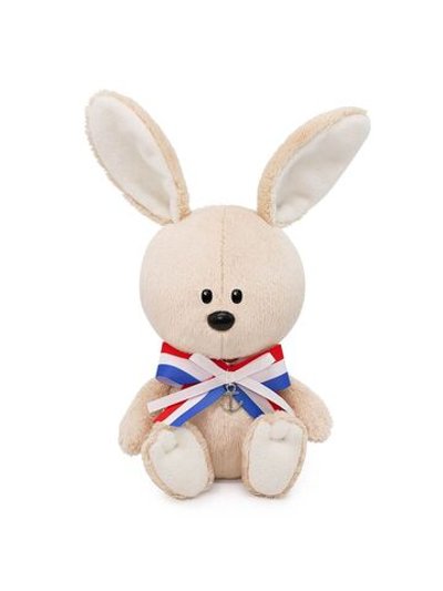 Мягкая игрушка Заяц Антоша в морском банте с якорем 15см