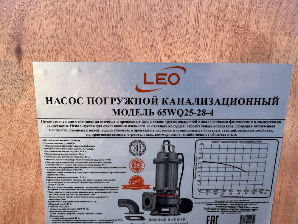 Насос дренажный LEO 65WQ25-28-4 (380 В)