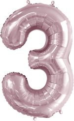 Шар (34"/86 см) Цифра, 3, Slim, Светло-розовый, 1 шт. в упак.