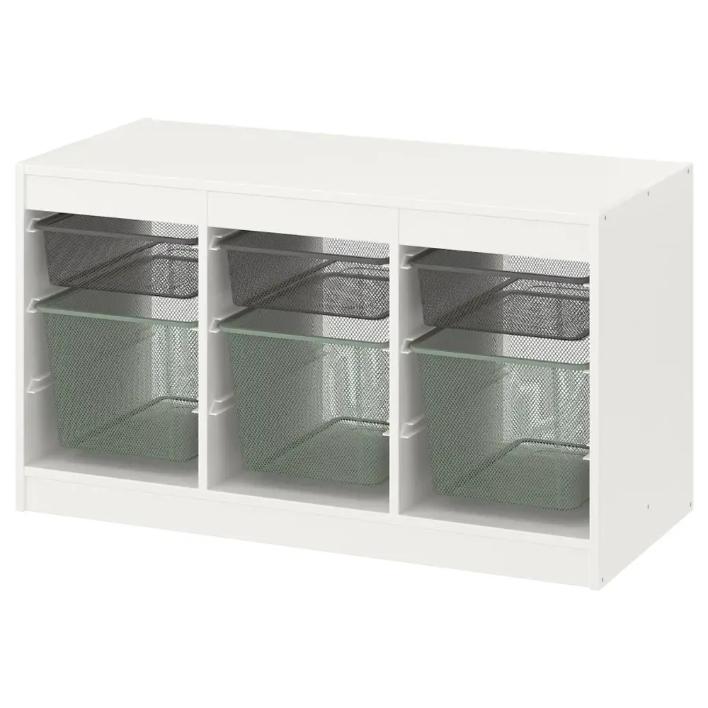Стеллаж - IKEA TROFAST, 99х44х56 см, белый/темно-серый/серо-зеленый, ТРУФАСТ ИКЕА