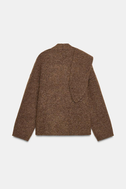 ZARA КАРДИГАН С ШАРФОМ, КОРИЧНЕВЫЙ