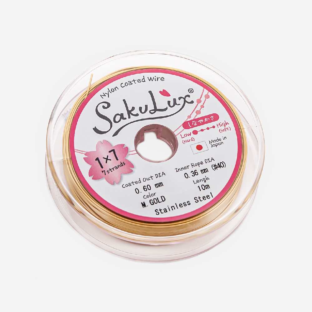 Японский ювелирный тросик SakuLux 7 диаметр 0,6мм, цвет "Сатиновое золото"