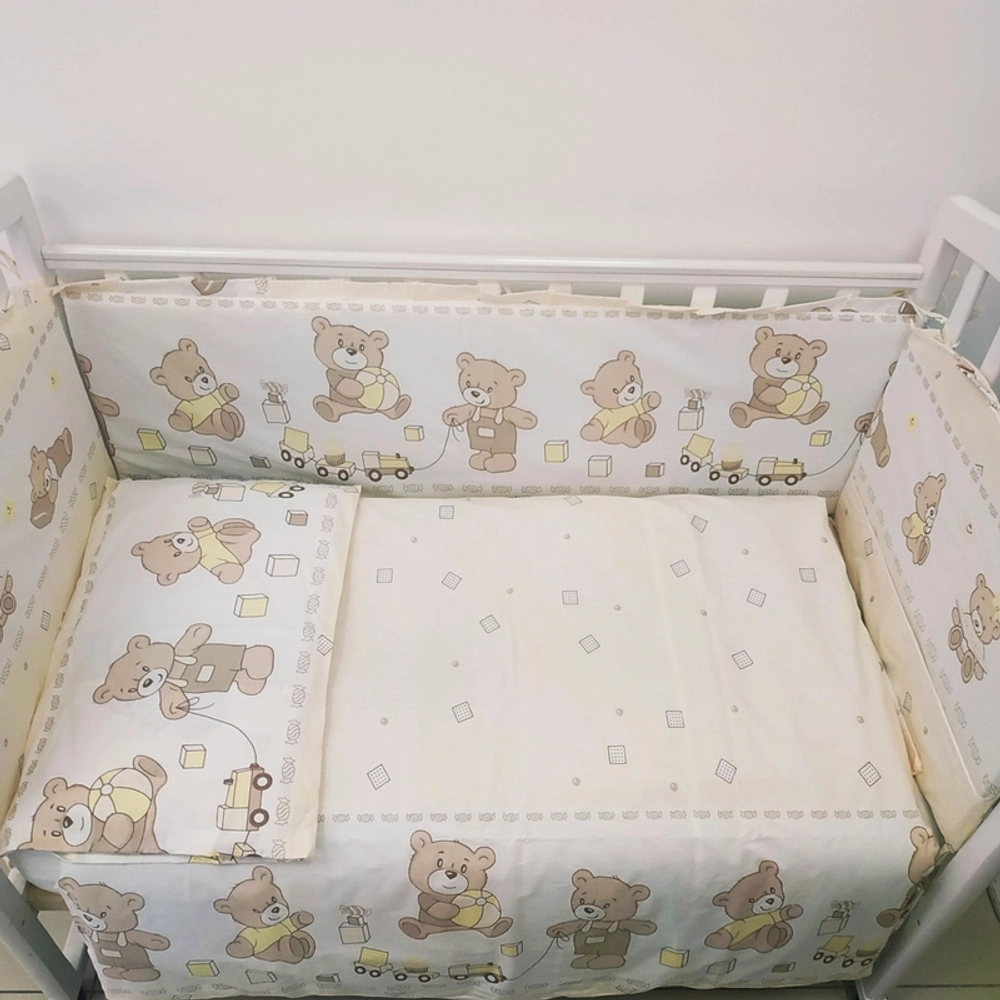 Комплект постельного белья 3х предметный "Мишка с кубиками" (бежевый цвет)