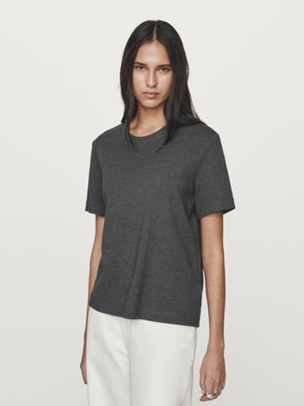 Massimo Dutti Футболка с коротким рукавом из 100% хлопка, антрацитово-серый