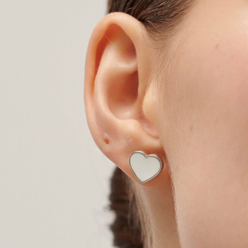 Серьги Серебряное Белое Сердце