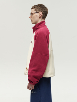 Drawstring Half-Zipped Sweatshirt Raspberry - Cream