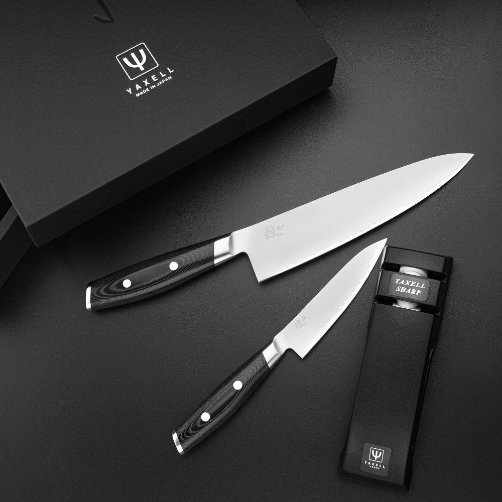 Набор ножей 2шт и точилка Yaxell Mon 3 слоя