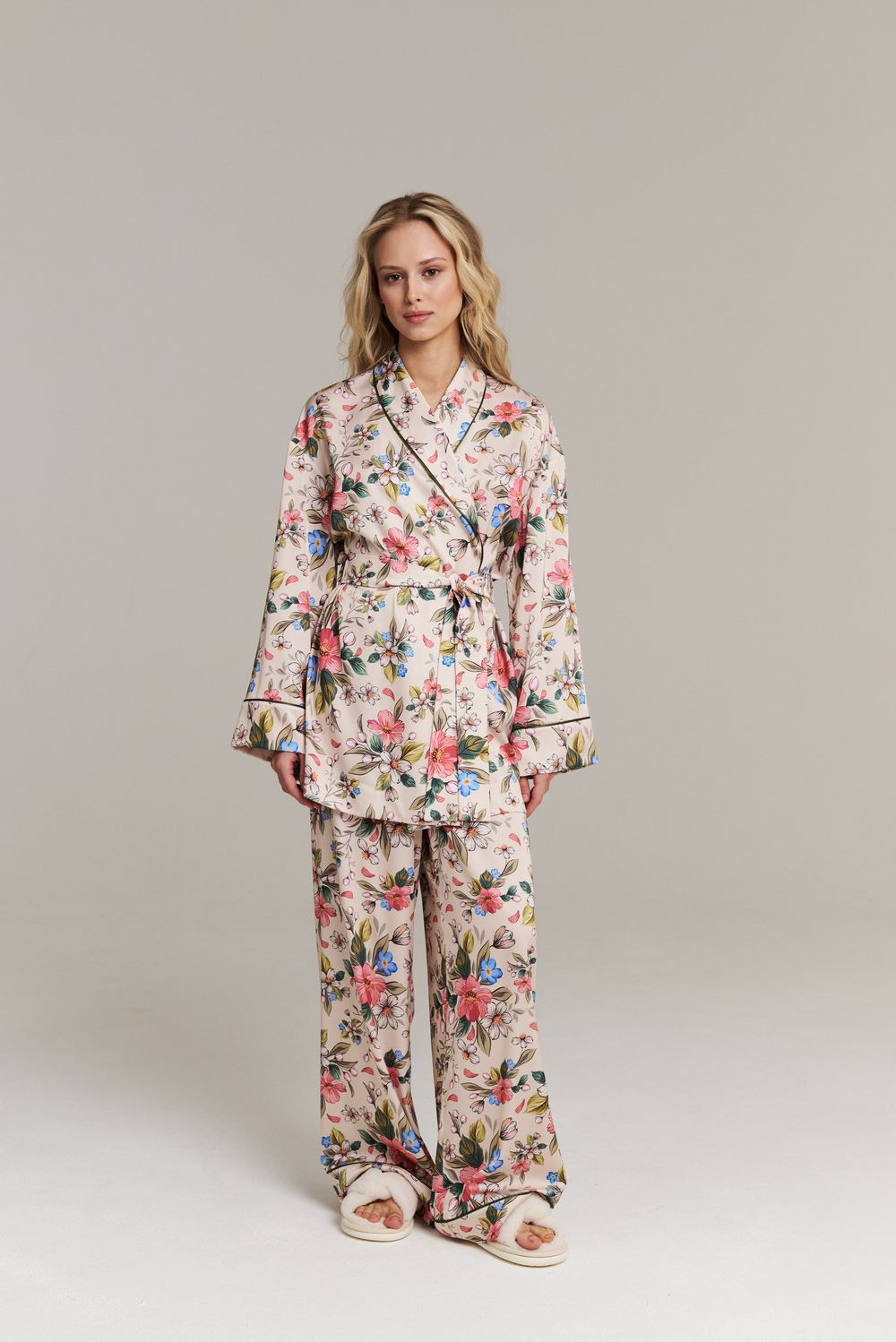 Пижамная блуза-кимоно с шалькой