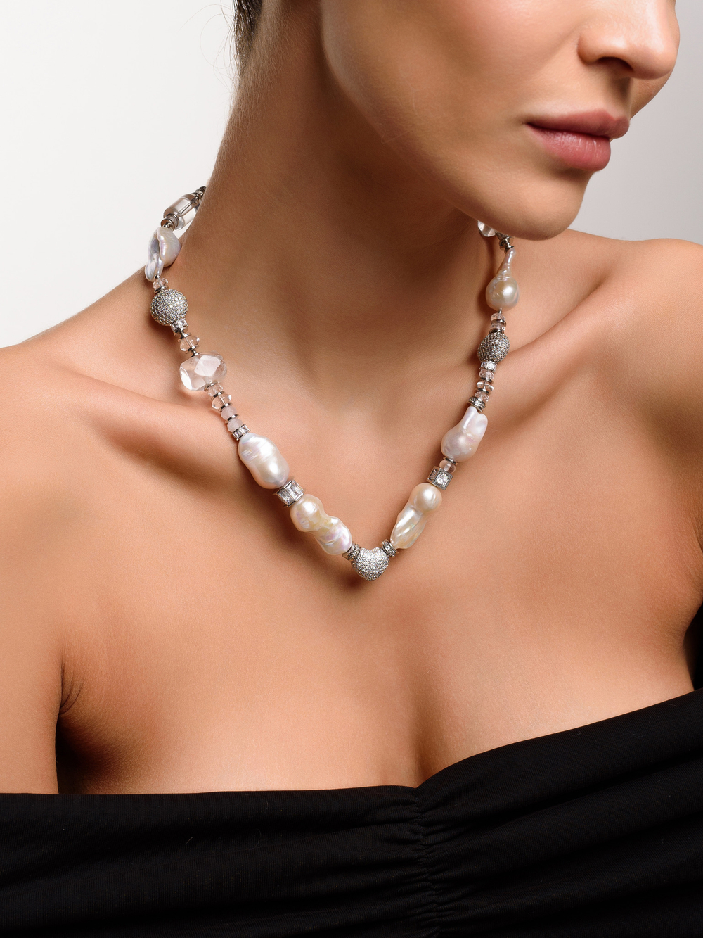 Колье "Tube pearl shine" Silver