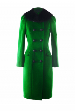 Пальто со съемным меховым воротником зелёное LE-21-17FW