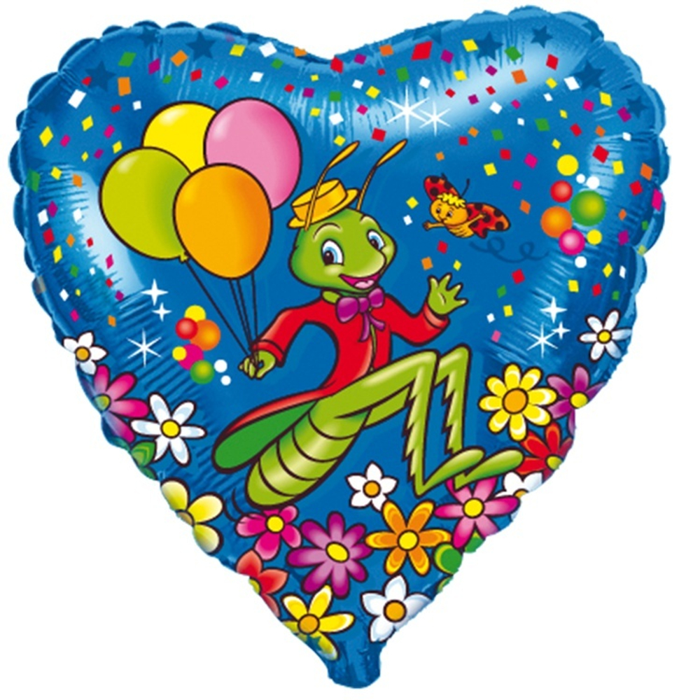 Ф 18" Сердце Кузнечик с шарами
