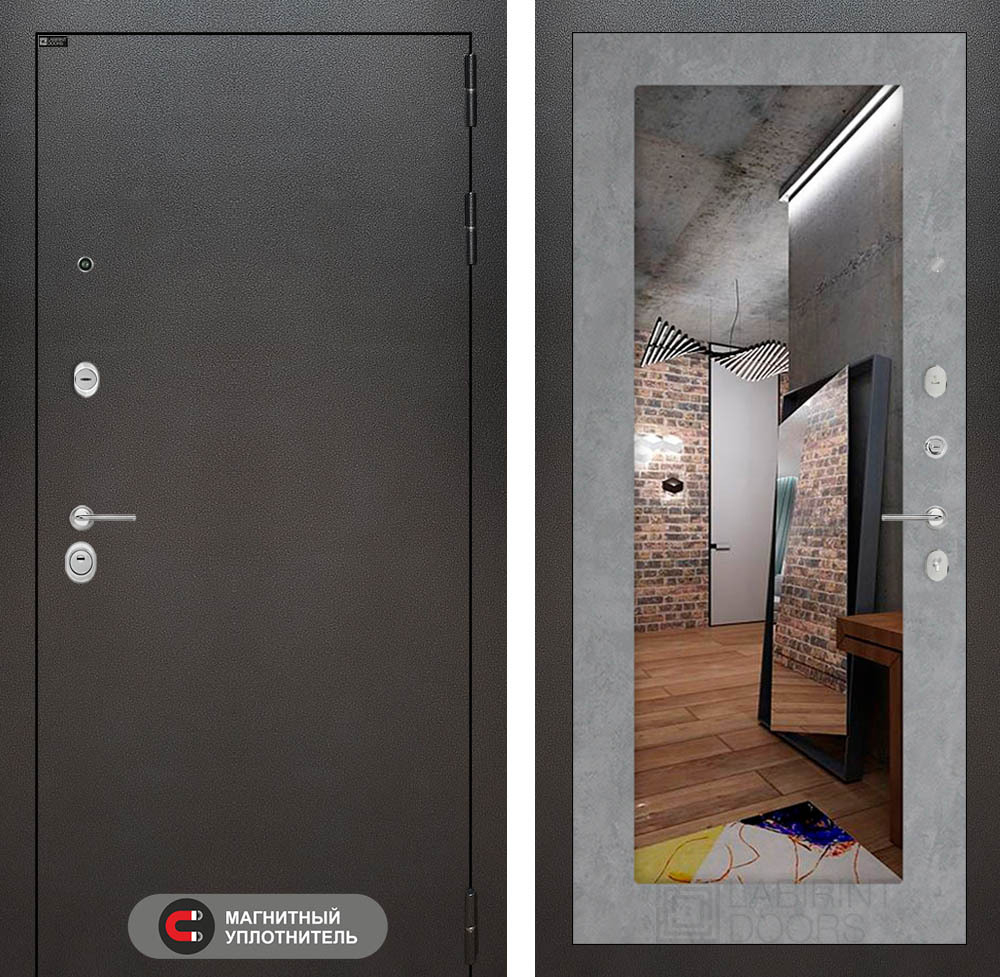 Дверь Входная Лабиринт Silver С зеркалом 18 Бетон светлый