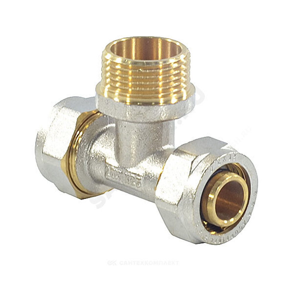 Тройник МП латунь никель обжим Дн 26х3/4"х26 НР ГОСТ 32415-2013 7014 Aquasfera 7014-03