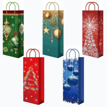 Подарочные пакеты бумажные 12х36+8см под бутылку (10/40шт)