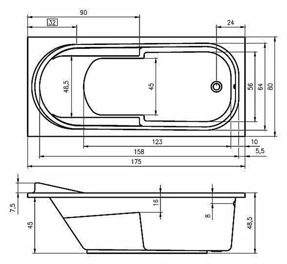 Акриловая ванна Riho Columbia 175x80 B003001005 белая