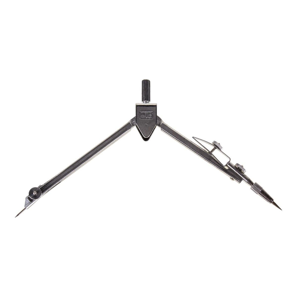 Циркуль металлический с запасными грифелями в пластиковом футляре