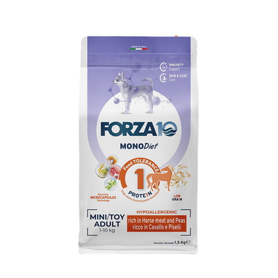 Forza10 корм сухой диетический для взрослых собак мелких пород гипоаллергенный горошек, конина