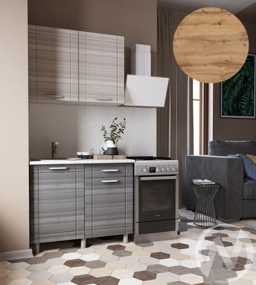 Кухня Салли 1.0м (корпус белый/сандал белый; сандал серый) 26мм дуб вотан