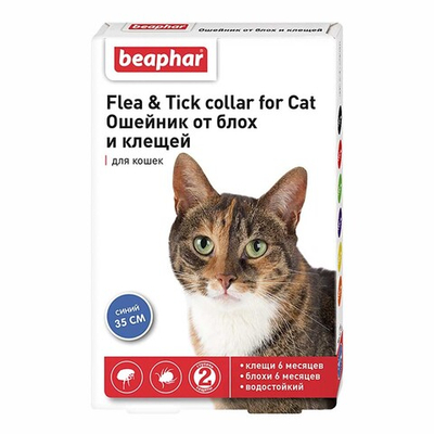 Beaphar ошейник Flea&Tick синий 35 см - от блох и клещей для кошек 13243