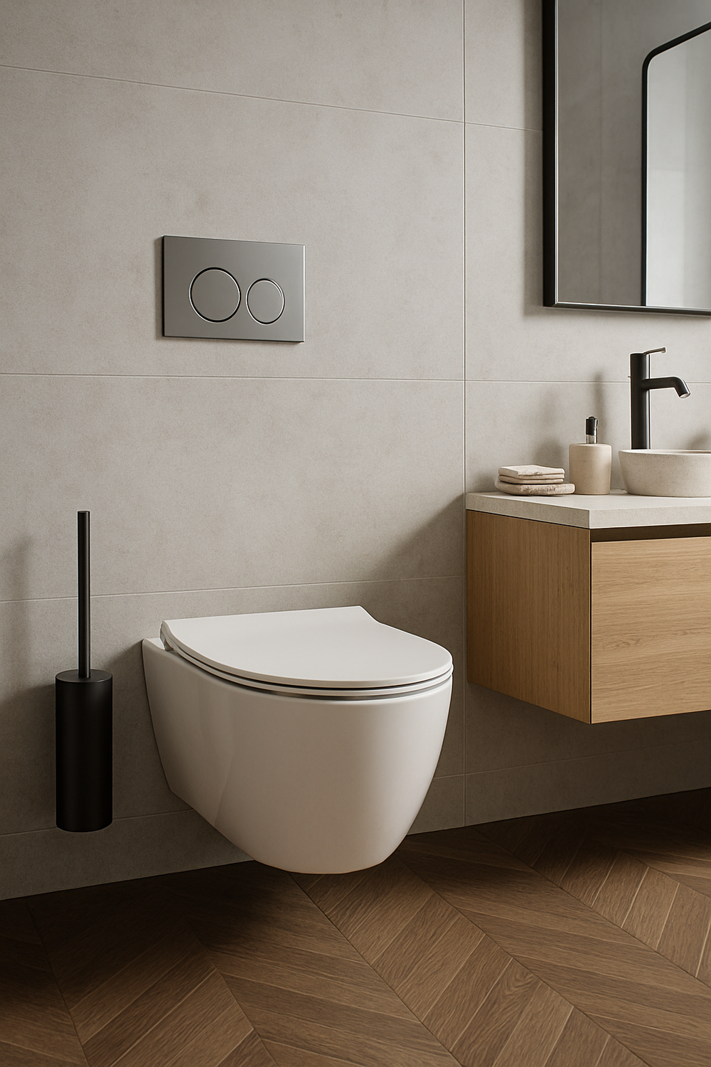 Ершик для унитаза STWORKI Стокгольм S36390BK настенный, черный, с подставкой и держателем