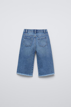 ZARA ДЖИНСЫ-КЮЛОТЫ С СЕРДЕЧКАМИ, ВЫЦВЕТШИЙ СИНИЙ