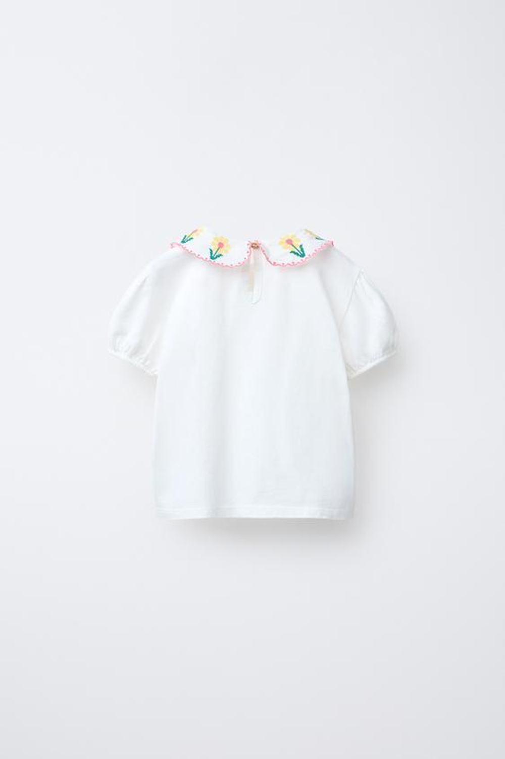 ZARA ТОП С ВЫШИВКОЙ И КРУГЛЫМ ВОРОТНИКОМ, ЖЕЛТОВАТО-БЕЛЫЙ