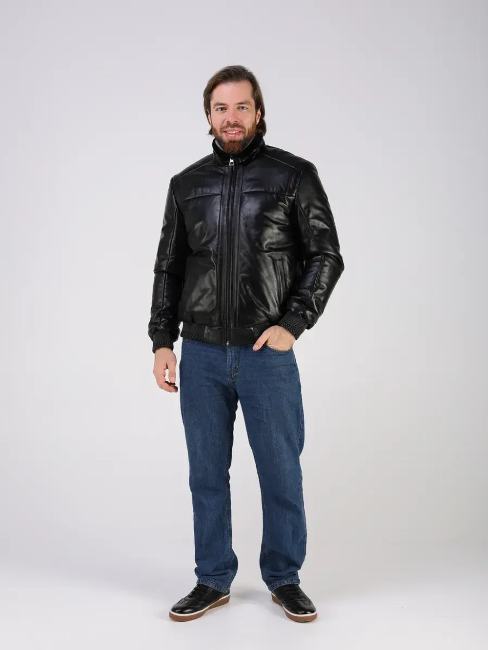 Куртка пуховик из натуральной кожи утепленная короткая