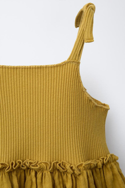 ZARA КОМБИНИРОВАННОЕ ПЛАТЬЕ В РУБЧИК С РЕЛЬЕФНЫМ УЗОРОМ, СВЕТЛО-ОЛИВКОВЫЙ