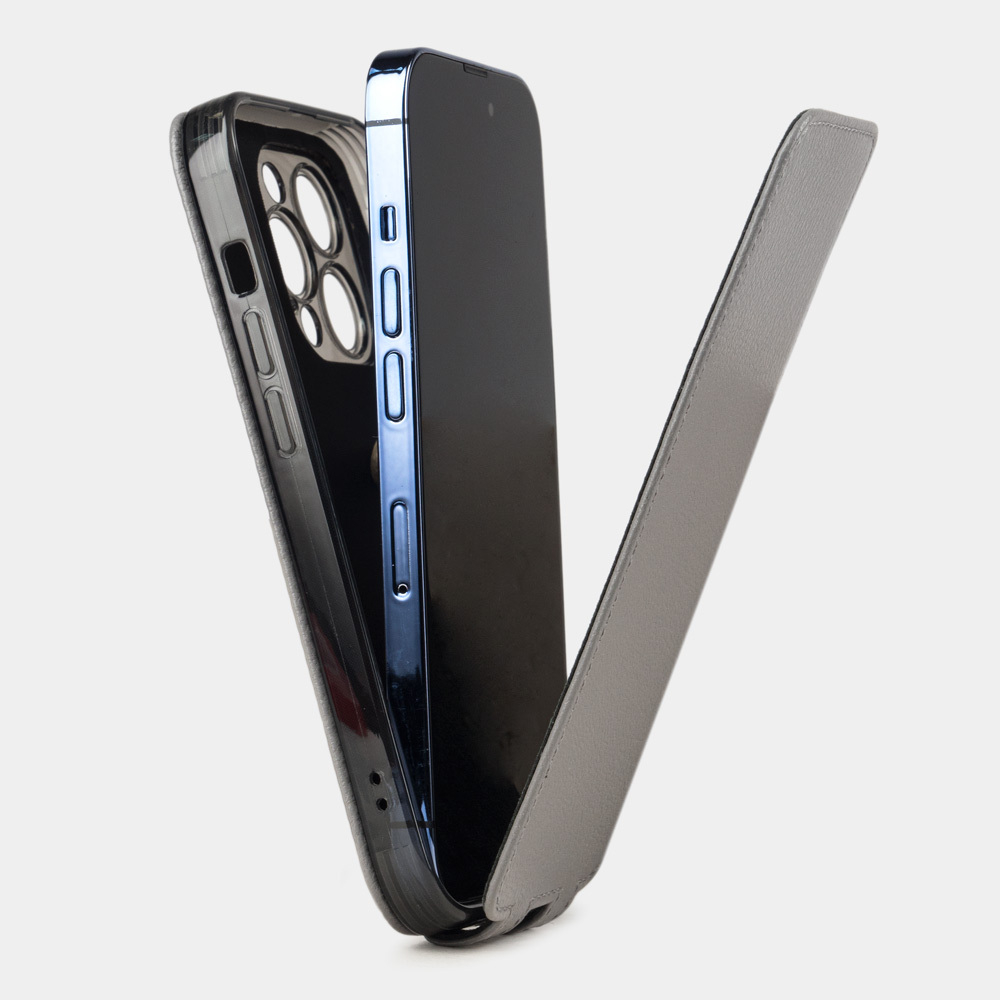 Чехол кожаный для iPhone 14 Pro серого цвета