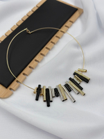 Колье тонкая струна с передвижными трубочками в оттенке золото, серебро и графит