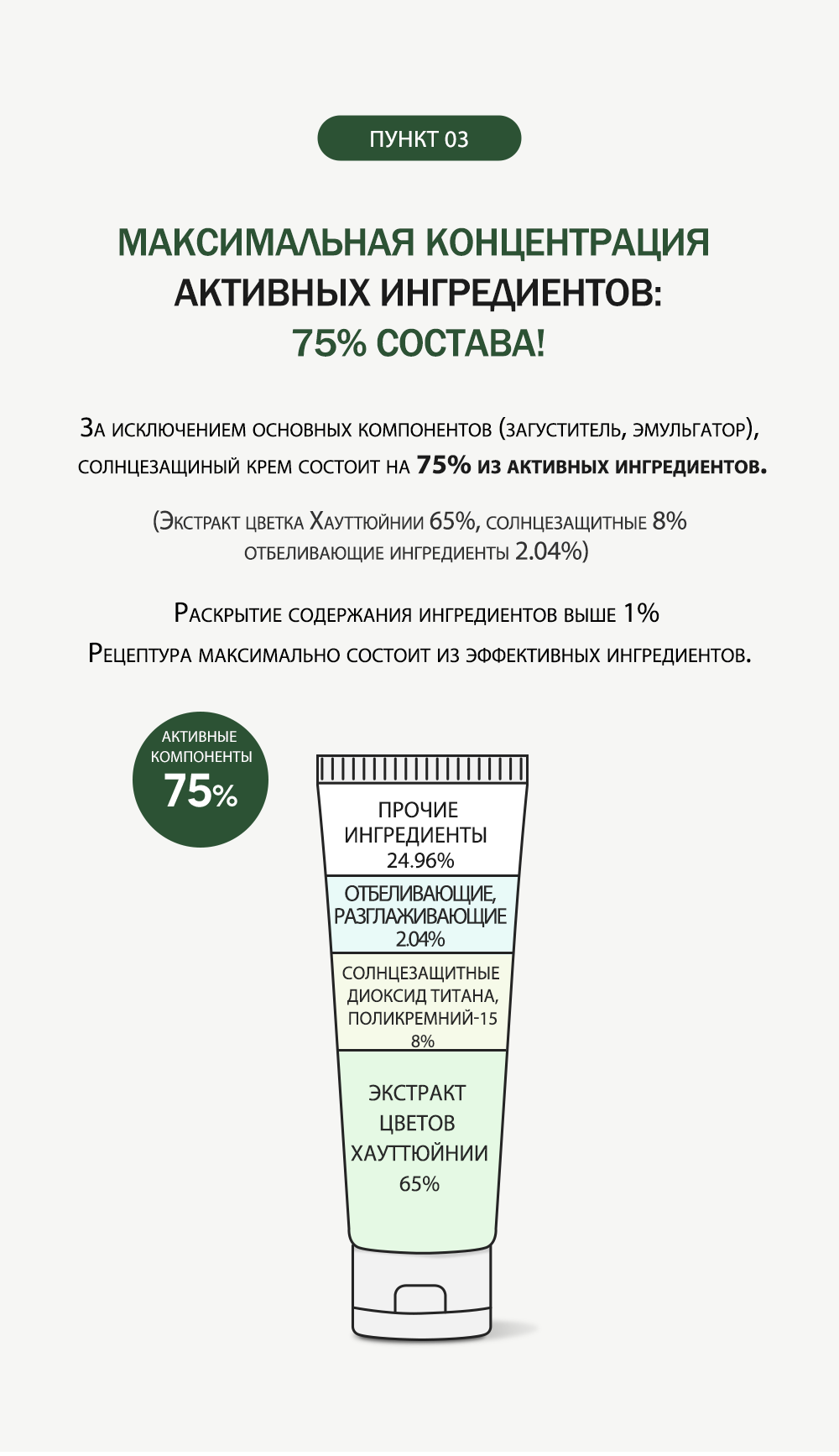Солнцезащитный Крем С 65% Экстрактом Хауттюйнии, Houttuynia Cordata 65% Sun Cream, 50 гр.